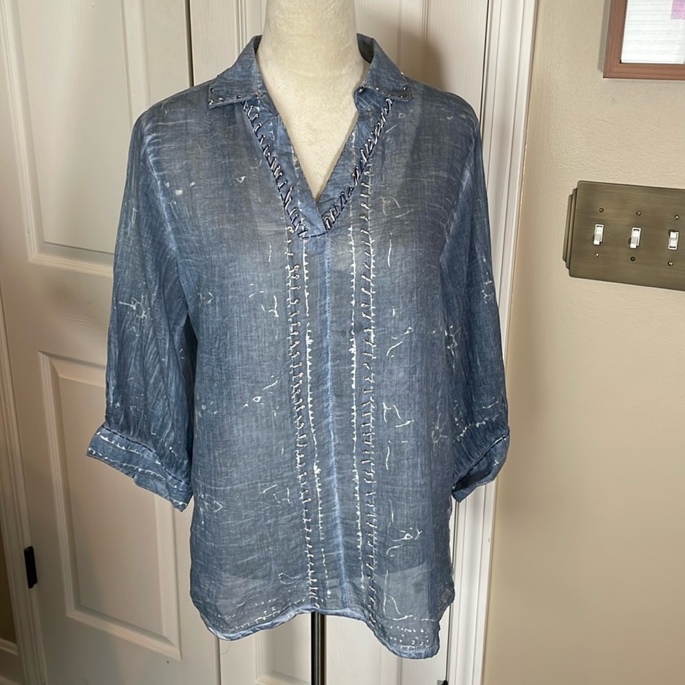 KARYN SEO Blue Gauze Embroidered‎ Tunic Medium